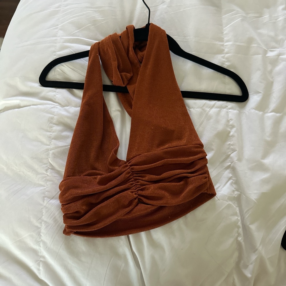 Brown Tie Casual Going Out Top